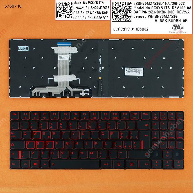 Picture of New Replacement Laptop Keyboard For Lenovo Legion Y520 Y520-15IKB R720 R720-15IKB BLACK(Red Backlit,Red Printing,With cable folded,Win8) IT Layout