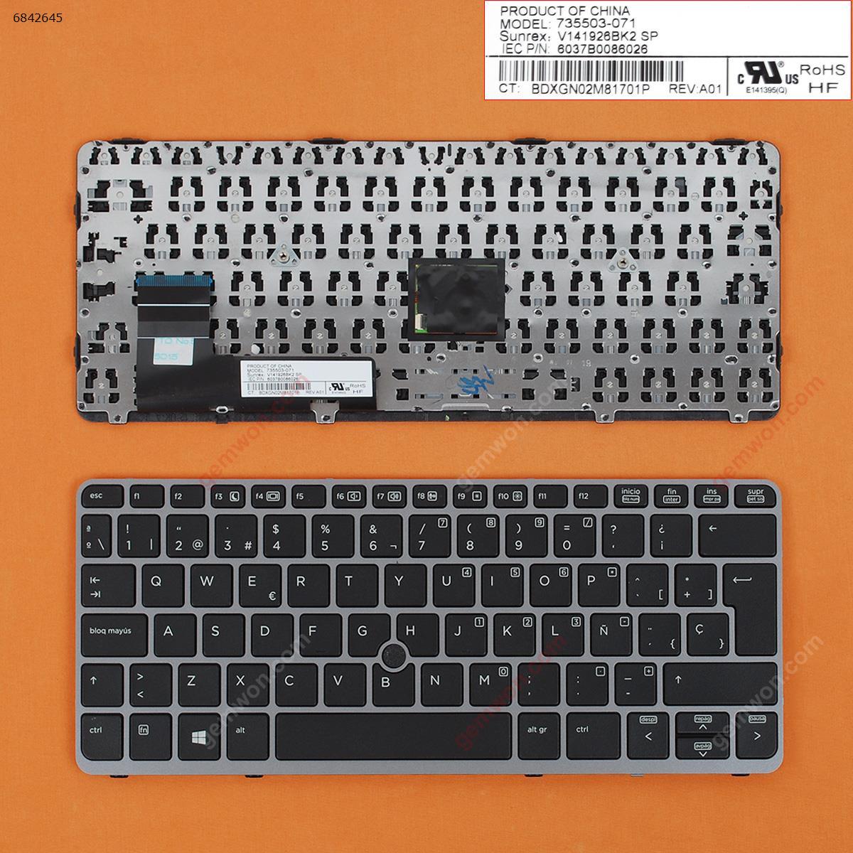 Picture of New Replacement Laptop Keyboard For HP EliteBook 820 G1 SILVER FRAME BLACK (with point,Win8) SP Layout