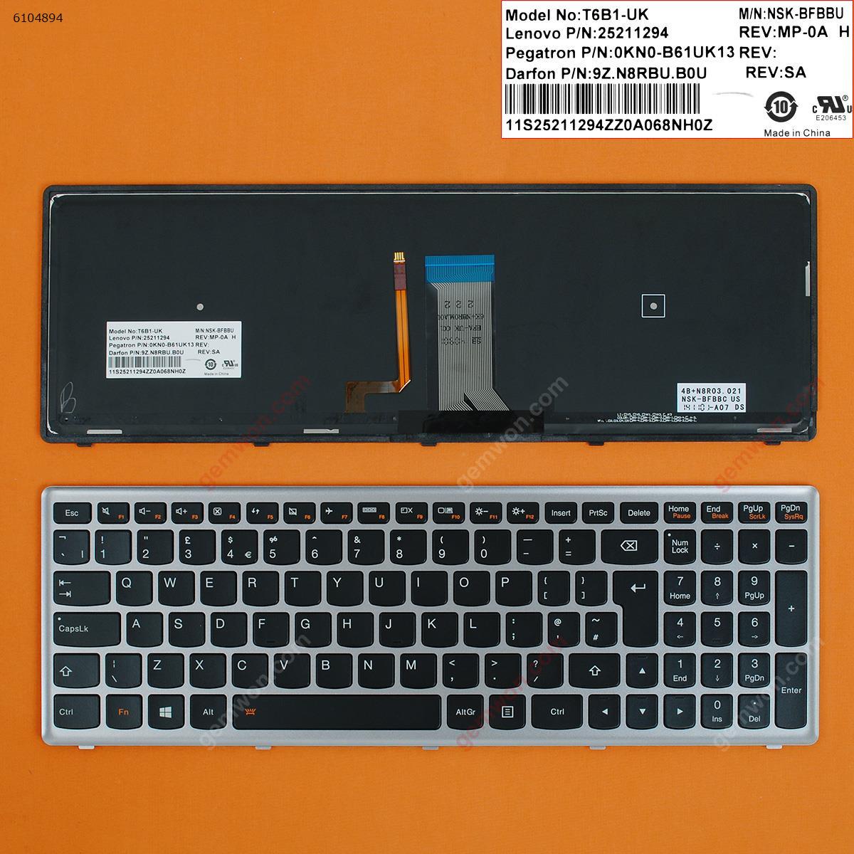 Picture of New Replacement Laptop Keyboard For LENOVO U510 SILVER FRAME BLACK Backlit WIN8 Uk Layout