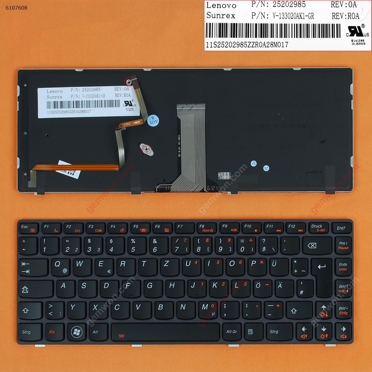 Picture of New Replacement Laptop Keyboard For LENOVO Y480 BLACK FRAME BLACK (Backlit) GR Layout