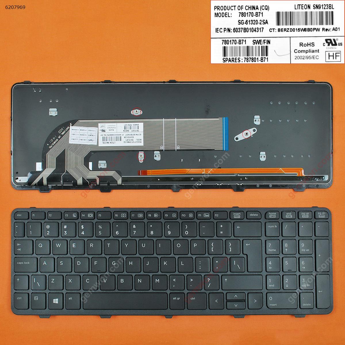 Picture of New Replacement Laptop Keyboard For HP ProBook 450 G0 450 G1 455 G1 BLACK FRAME BLACK (Backlit,WIN8) UI Layout