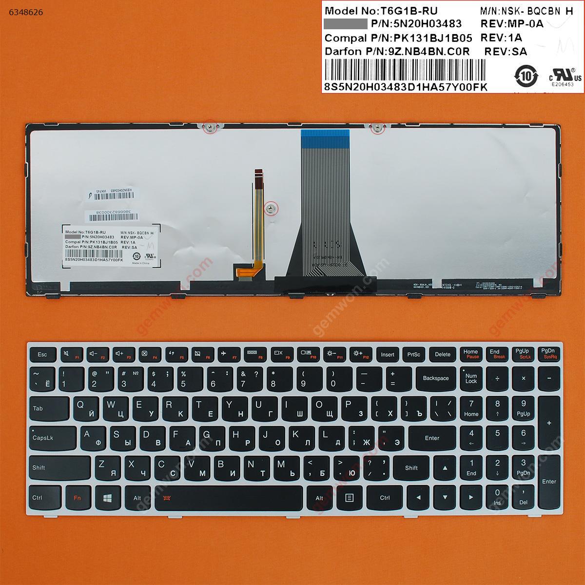 Picture of New Replacement Laptop Keyboard For LENOVO G50-70 SILVER FRAME BLACK Backlit win8 RU Layout