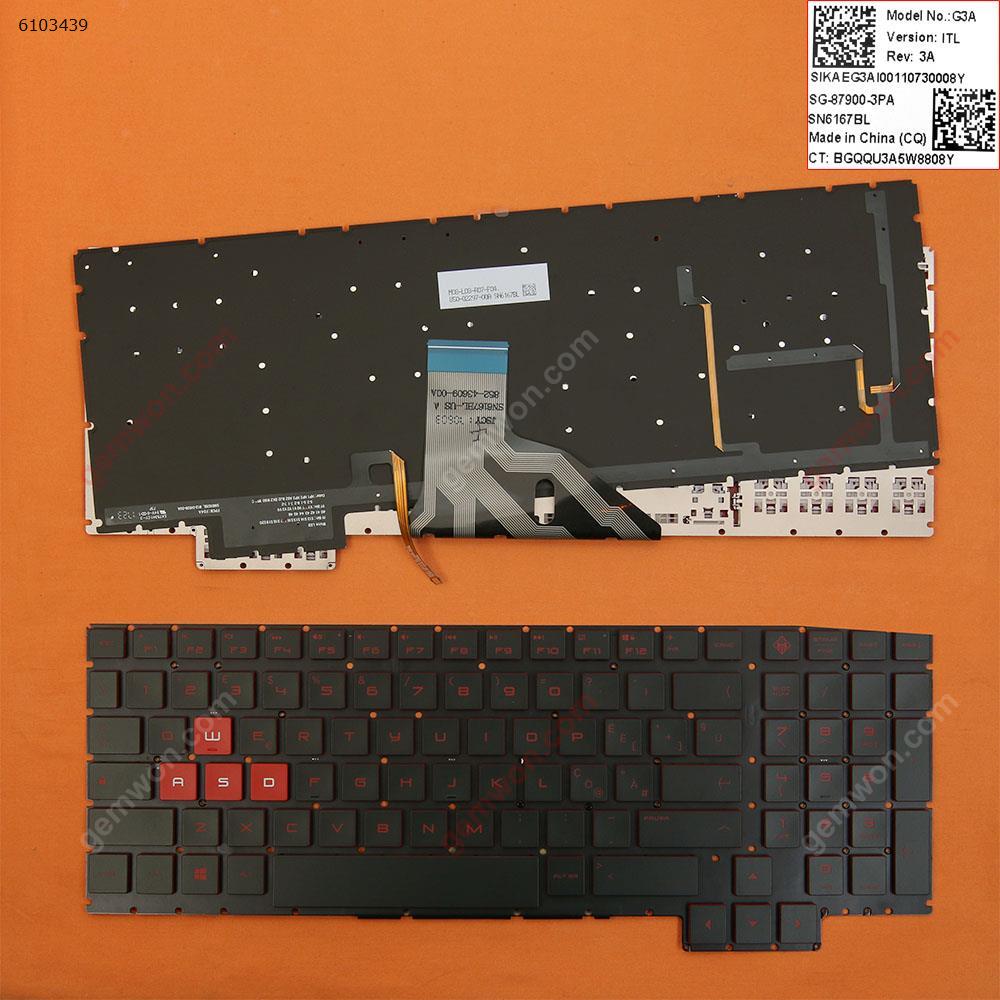 Picture of New Replacement Laptop Keyboard For HP Omen 15-ce 15-ce000 15-ce020ca 15-CE010CA 15-CE0US BLACK (Backlit,Without FRAME,Red Printing,Win8) IT Layout