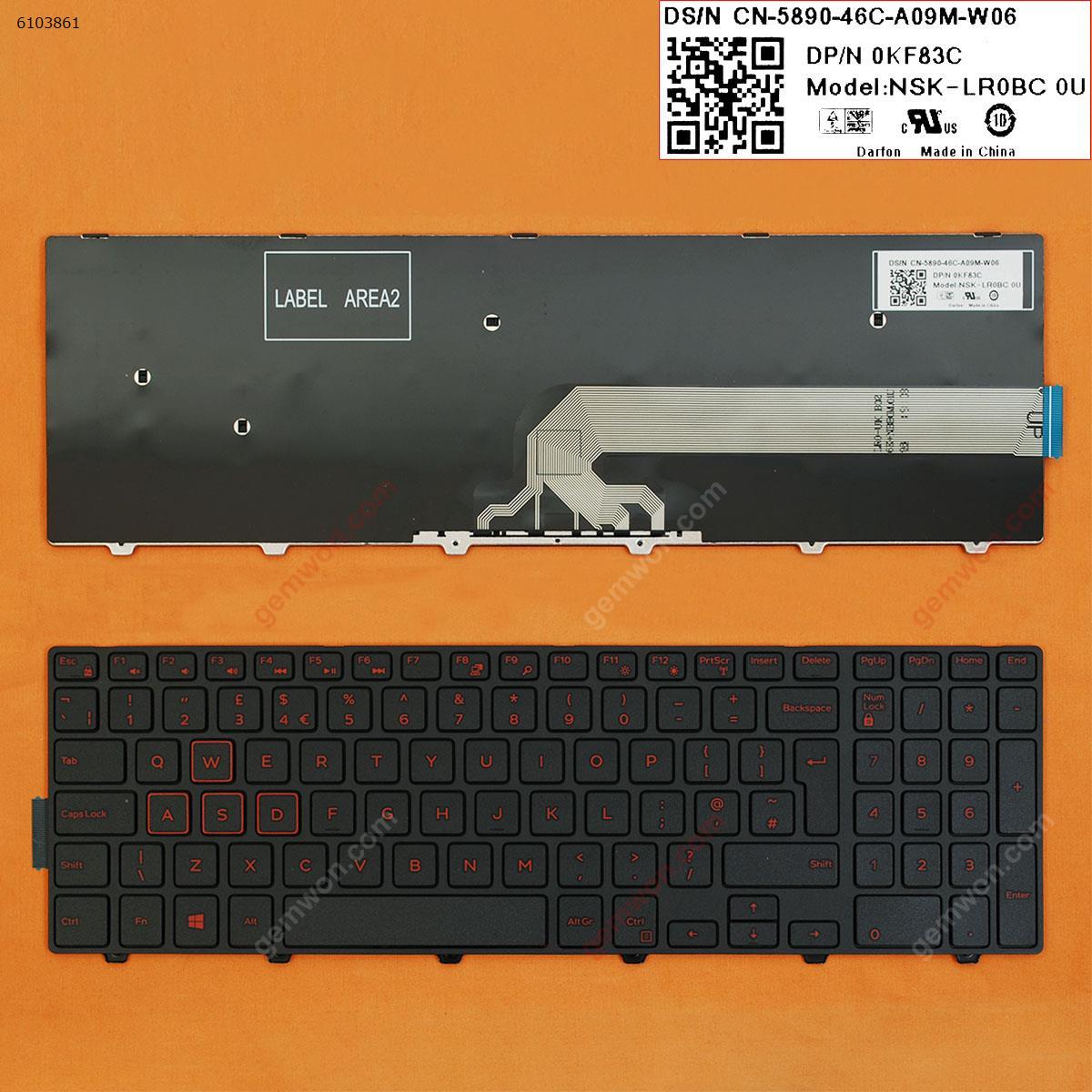 Picture of New Replacement Laptop Keyboard For DELL Inspiron Gaming 15-7559 BLACK FRAME BLACK (Red Printing,Win8) Uk Layout