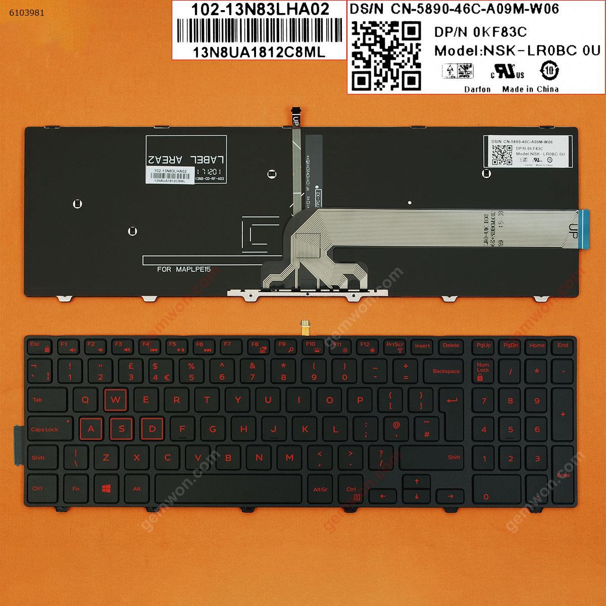 Picture of New Replacement Laptop Keyboard For DELL Inspiron Gaming 15-7559 BLACK FRAME BLACK (Red Backlit,Red Printing,Win8) Uk Layout
