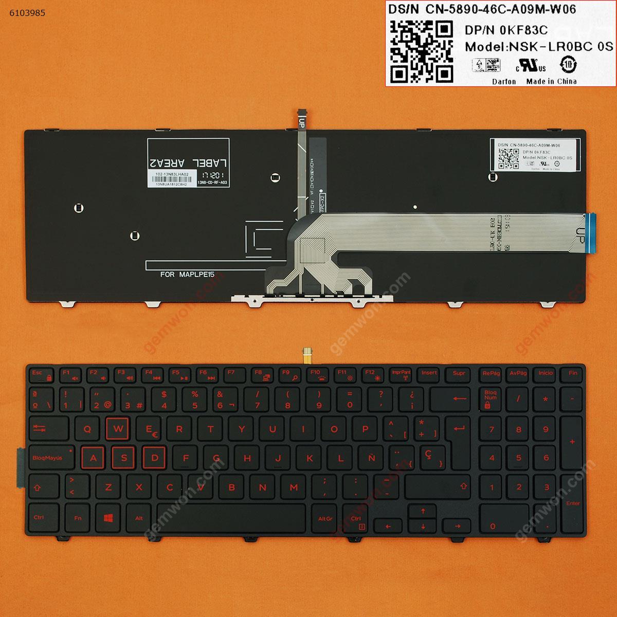 Picture of New Replacement Laptop Keyboard For DELL Inspiron Gaming 15-7559 BLACK FRAME BLACK (Red Backlit,Red Printing,Win8) SP Layout
