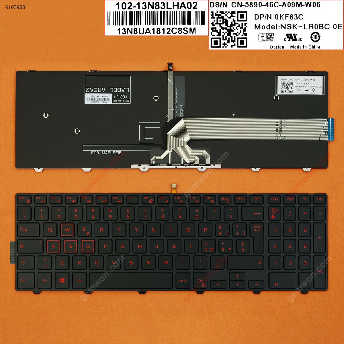 Picture of New Replacement Laptop Keyboard For DELL Inspiron Gaming 15-7559 BLACK FRAME BLACK (Red Backlit,Red Printing,Win8) IT Layout