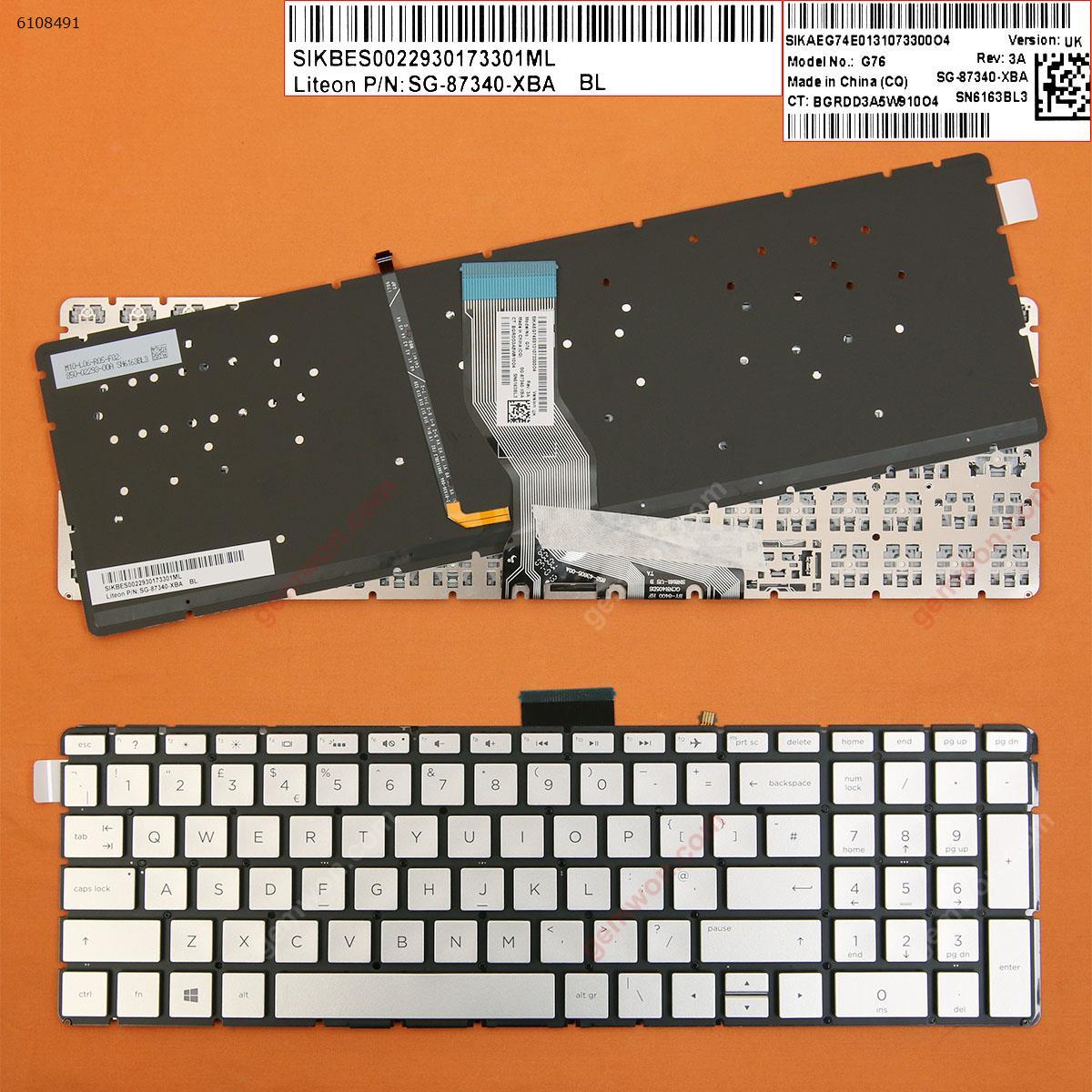 Picture of New Replacement Laptop Keyboard For HP Pavilion 15-cd072nr 15-cd074cl 15-cd075nr 15-cd076cl Silver （Backlit,Without FRAME,WIN8） Uk Layout