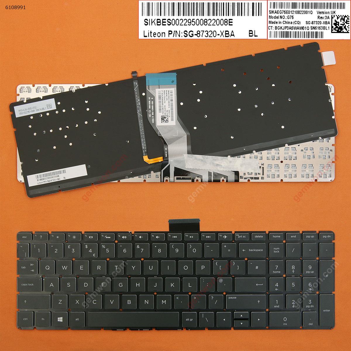 Picture of New Replacement Laptop Keyboard For HP Pavilion 15-cd072nr 15-cd074cl 15-cd075nr 15-cd076cl BLACK（Backlit,Without FRAME,WIN8） Uk Layout
