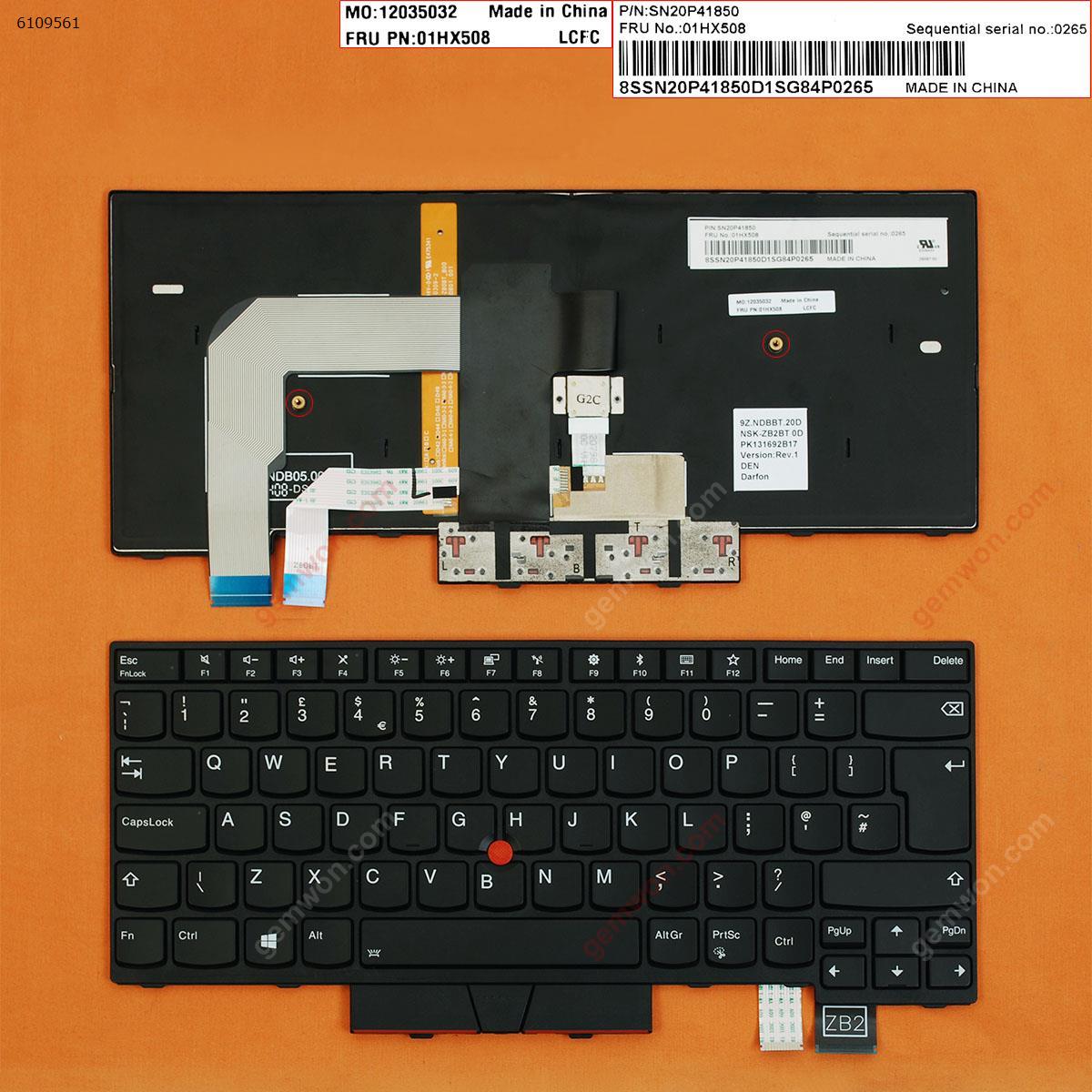 Picture of New Replacement Laptop Keyboard For ThinkPad T470 BLACK FRAME BLACK (Backlit,For Win8) Uk Layout