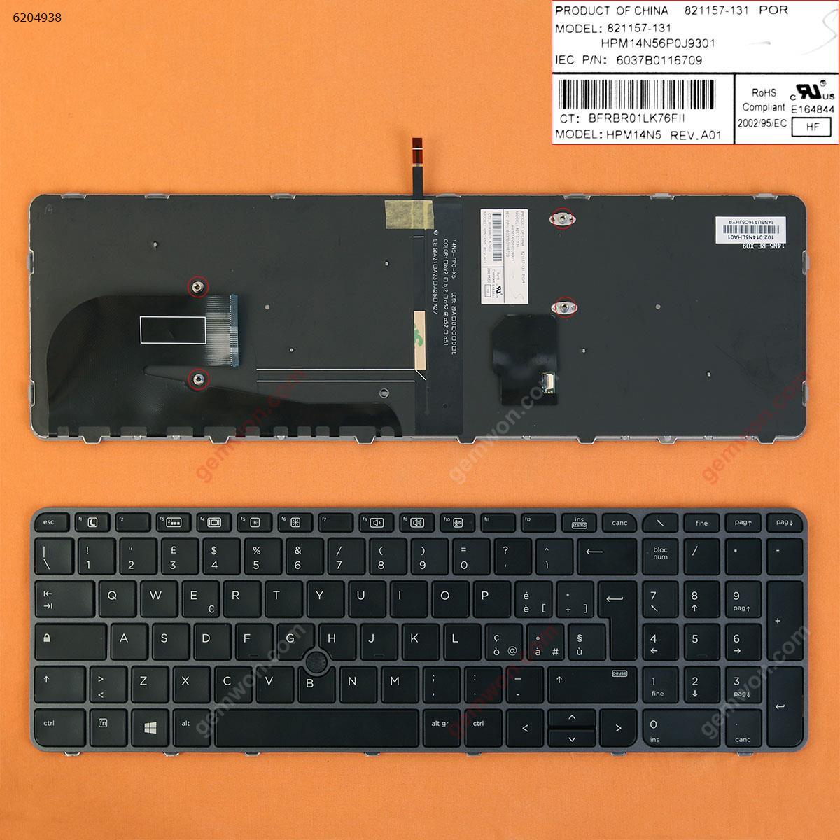 Picture of New Replacement Laptop Keyboard For HP EliteBook 755 G3 850 G3 850 G4 ZBook 15u G3 G4 GRAY FRAME BLACK (with point,Backlit,Win8) IT Layout