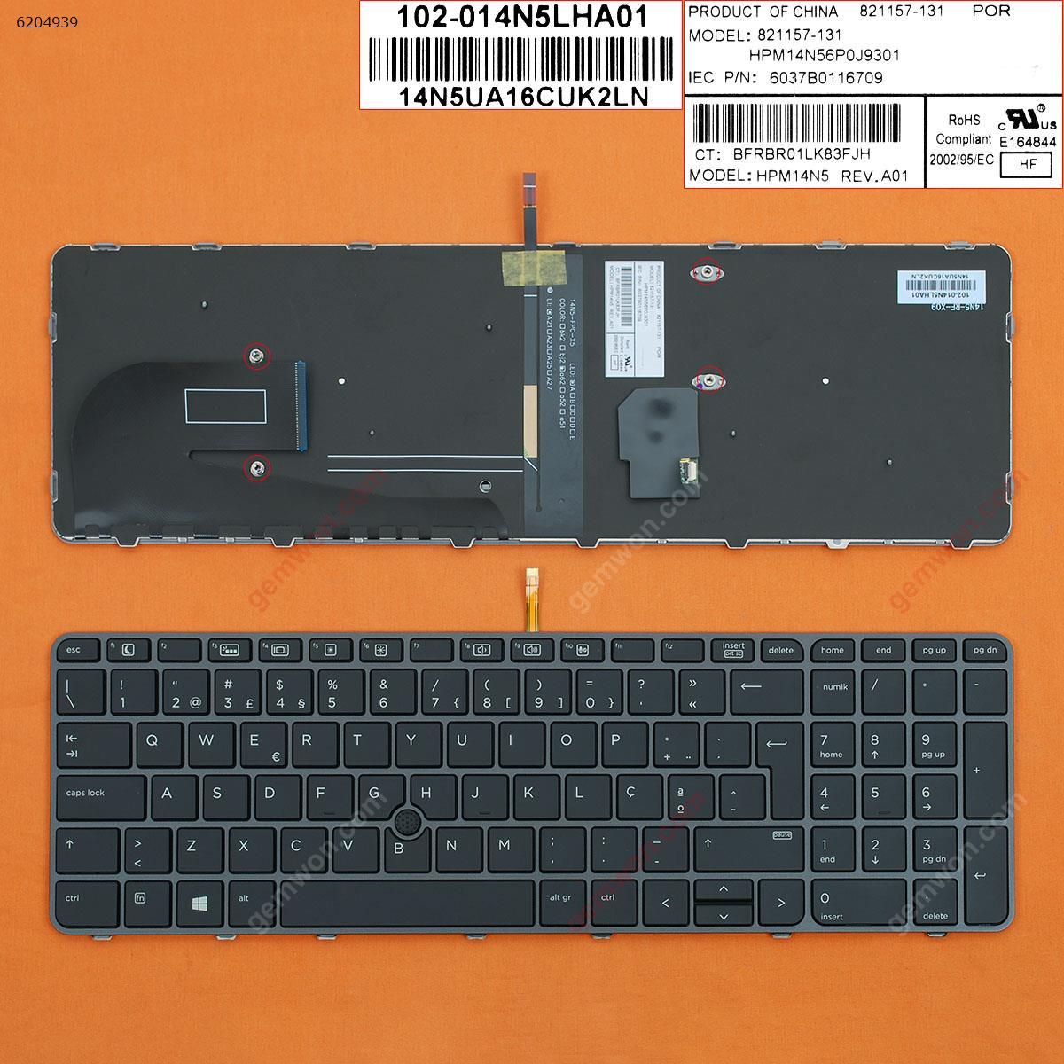 Picture of New Replacement Laptop Keyboard For HP EliteBook 755 G3 850 G3 850 G4 ZBook 15u G3 G4 GRAY FRAME BLACK (with point,Backlit,Win8) PO Layout