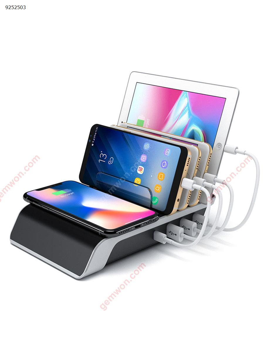 Picture of Faster Charging Station,5-in-1 Multiple Phone Dock Stand With 3 USB Ports  & 1 Type-C & 1 QI Wireless Charging Pad,Compatible Samsung, iPhone, Ipad (AU,Black)