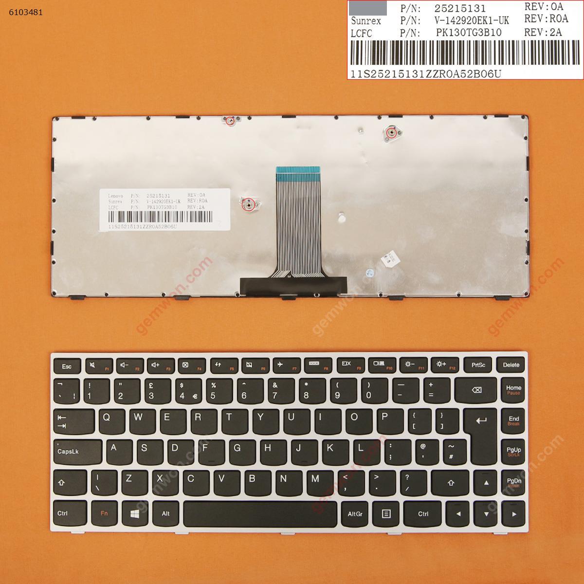 Picture of New Replacement Laptop Keyboard For LENOVO G40-70 Flex 2 14 SILVER FRAME BLACK(For Win8) Uk Layout
