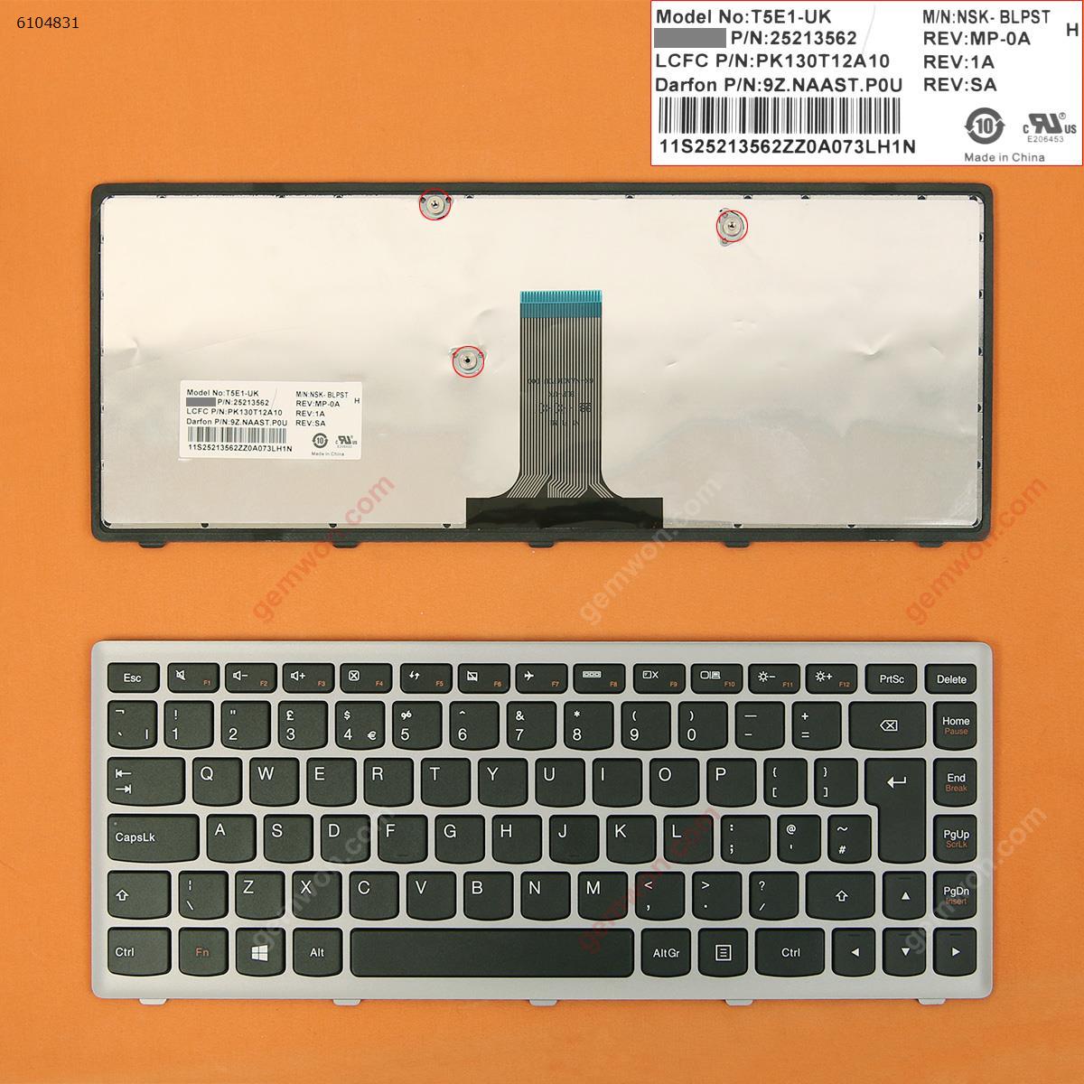 Picture of New Replacement Laptop Keyboard For LENOVO flex 14 G400S SILVER FRAME BLACK (For Win8) Uk Layout