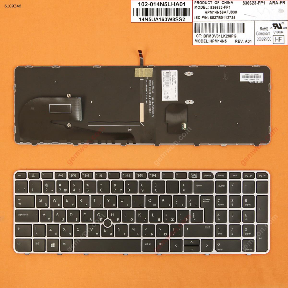 Picture of New Replacement Laptop Keyboard For HP EliteBook 755 G3 850 G3 850 G4 ZBook 15u G3 G4 SILVER FRAME BLACK (with point,Backlit,Win8) RU Layout