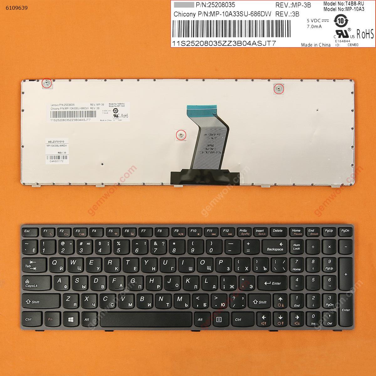 Picture of New Replacement Laptop Keyboard For LENOVO Ideapad Z580 V580 G580 GRAY FRAME BLACK WIN8 RU Layout