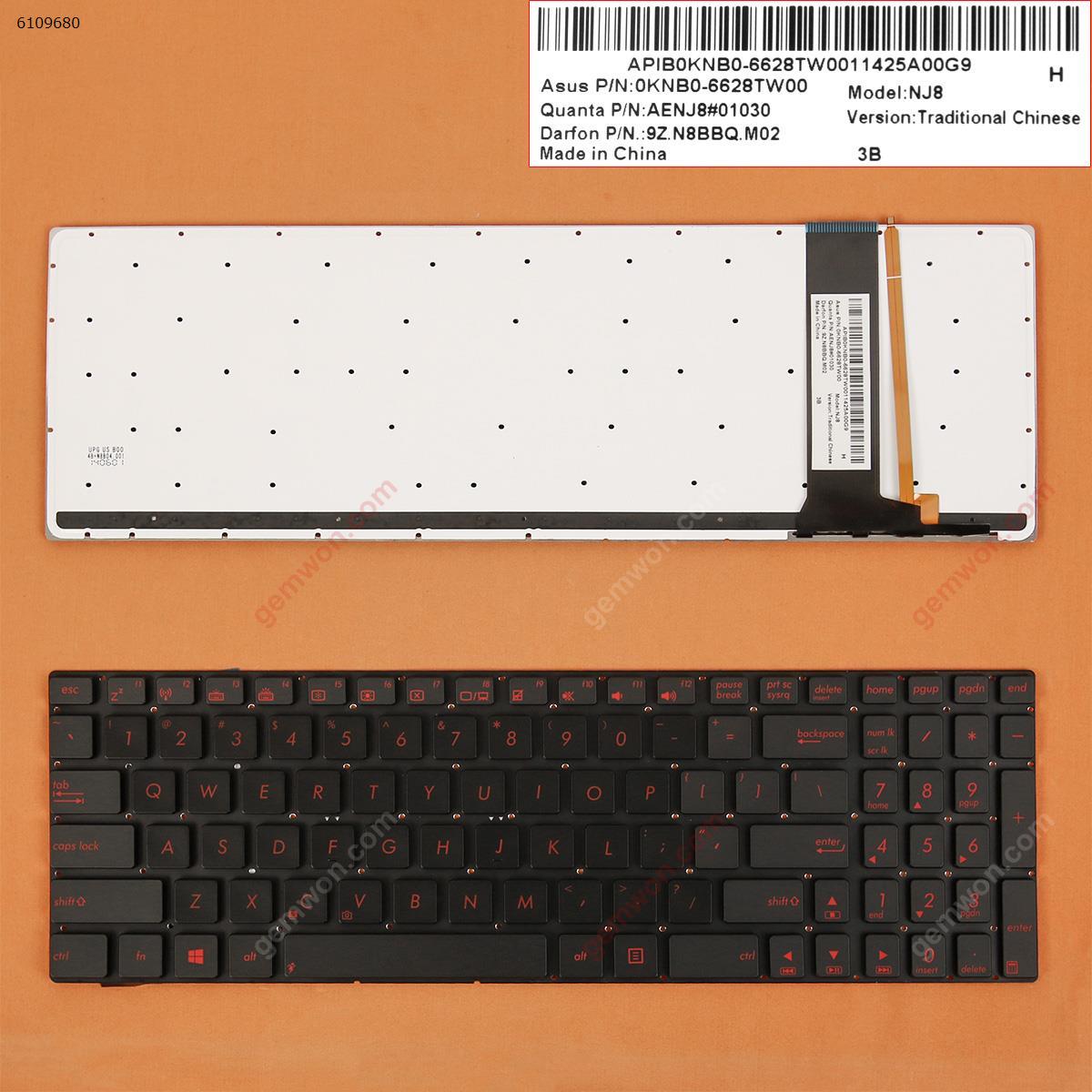Picture of New Replacement Laptop Keyboard For ASUS N56 N56V U500VZ N76 N76VM N76VJ BLACK(Backlit,Without FRAME,Red Printing) WIN8 US Layout