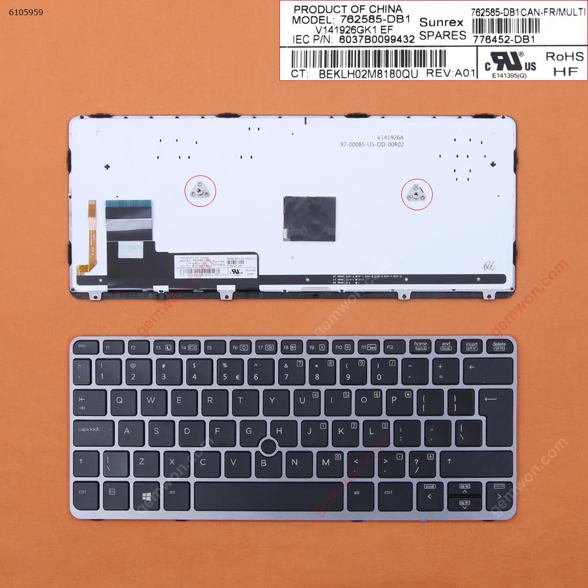 Picture of New Replacement Laptop Keyboard For HP EliteBook 820 G1 SILVER FRAME BLACK (Backlit,with point,Win8) UI Layout