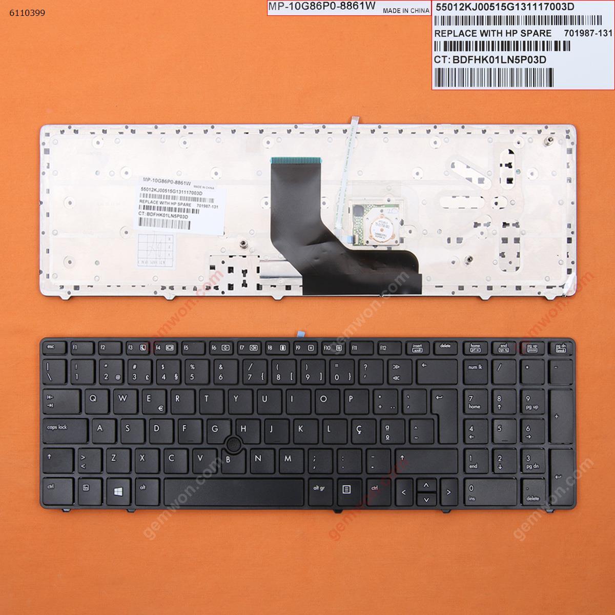 Picture of New Replacement Laptop Keyboard For HP ProBook 6560B/EliteBook 8570P 8560P BLACK FRAME BLACK(With Point stick,WIN8) PO Layout