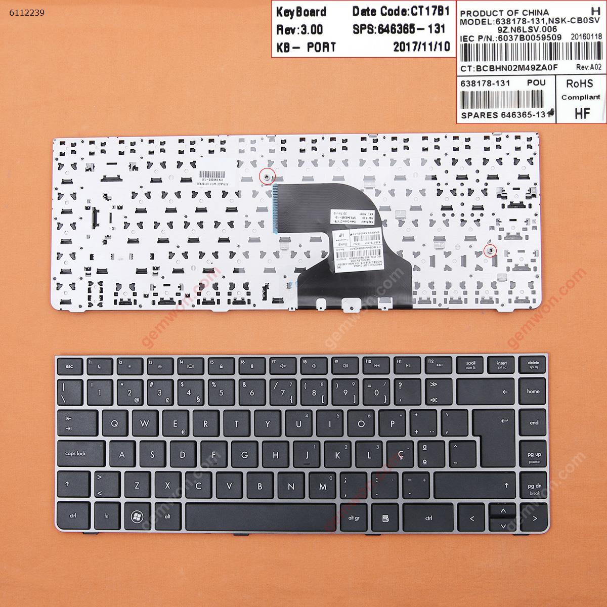 Picture of New Replacement Laptop Keyboard For HP ProBook 4330S 4331S 4430S 4431S 4435S 4436S Series SILVER FRAME BLACK PO Layout