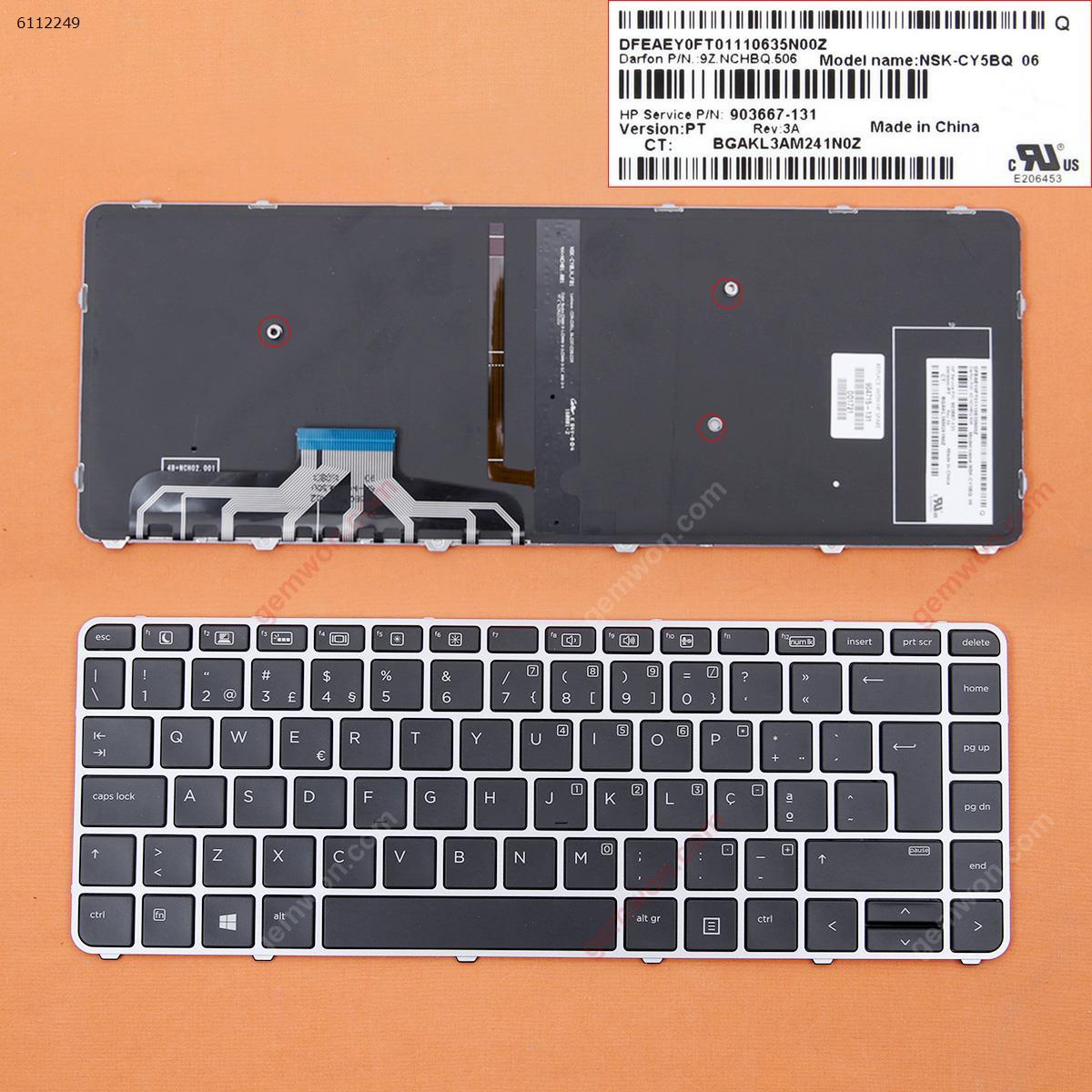 Picture of New Replacement Laptop Keyboard For HP EliteBook Folio 1040 G3 SILVER FRAME BLACK (Backlit,Win8) PO Layout
