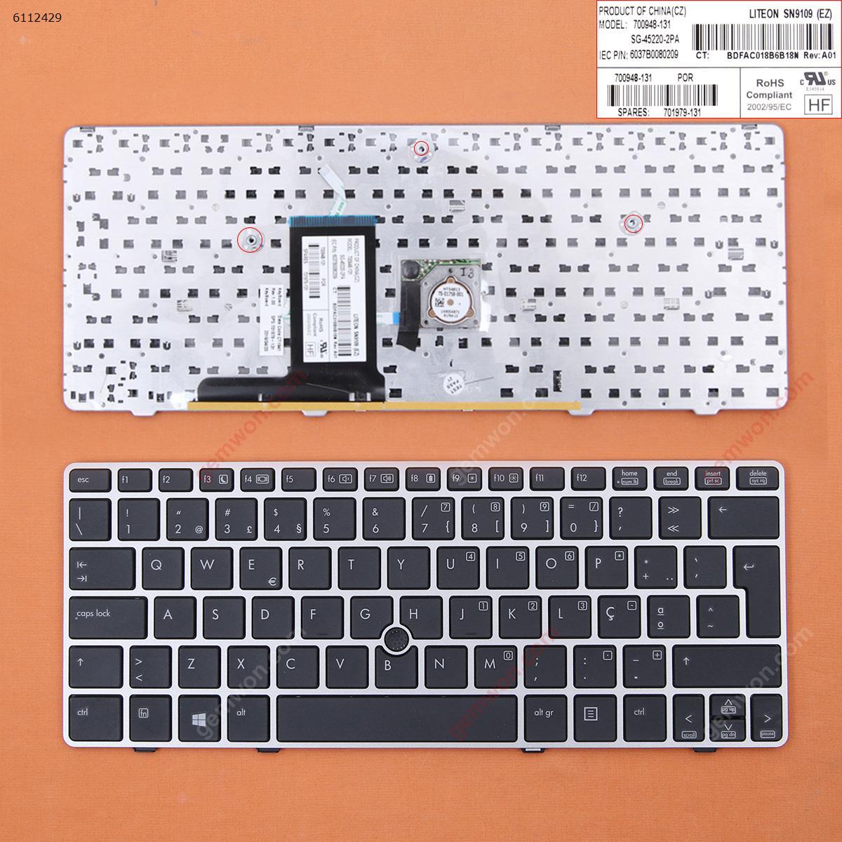 Picture of New Replacement Laptop Keyboard For HP 2560P SILVER FRAME BLACK (With point stick) PO Layout
