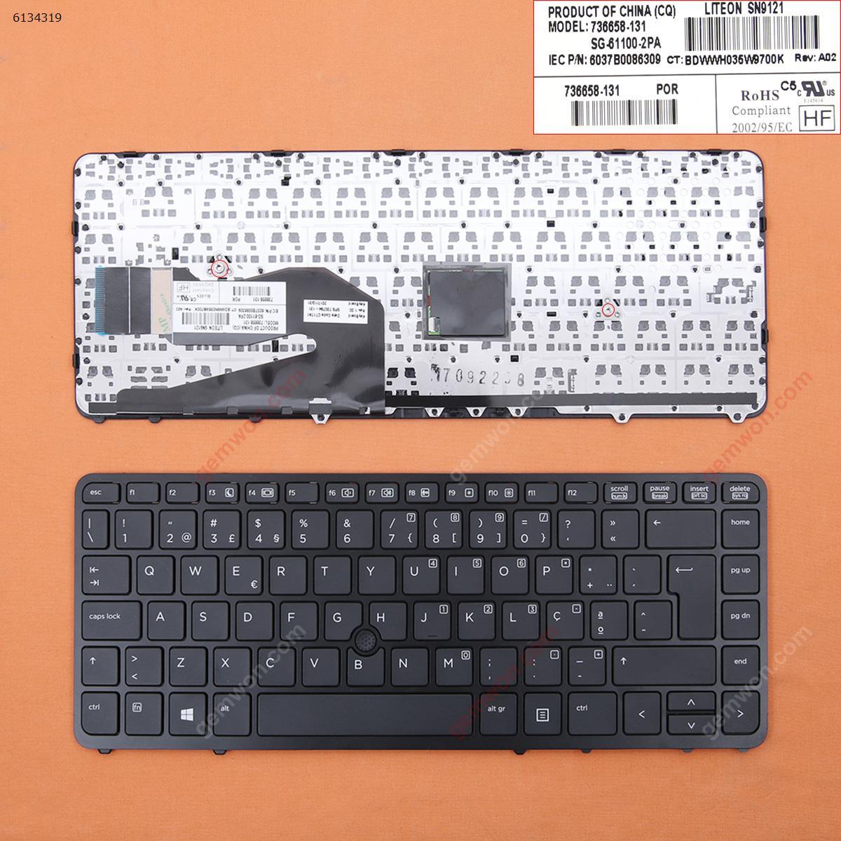 Picture of New Replacement Laptop Keyboard For HP EliteBook 840 G1 850 G1 BLACK FRAME BLACK (with point,Win8) PO Layout