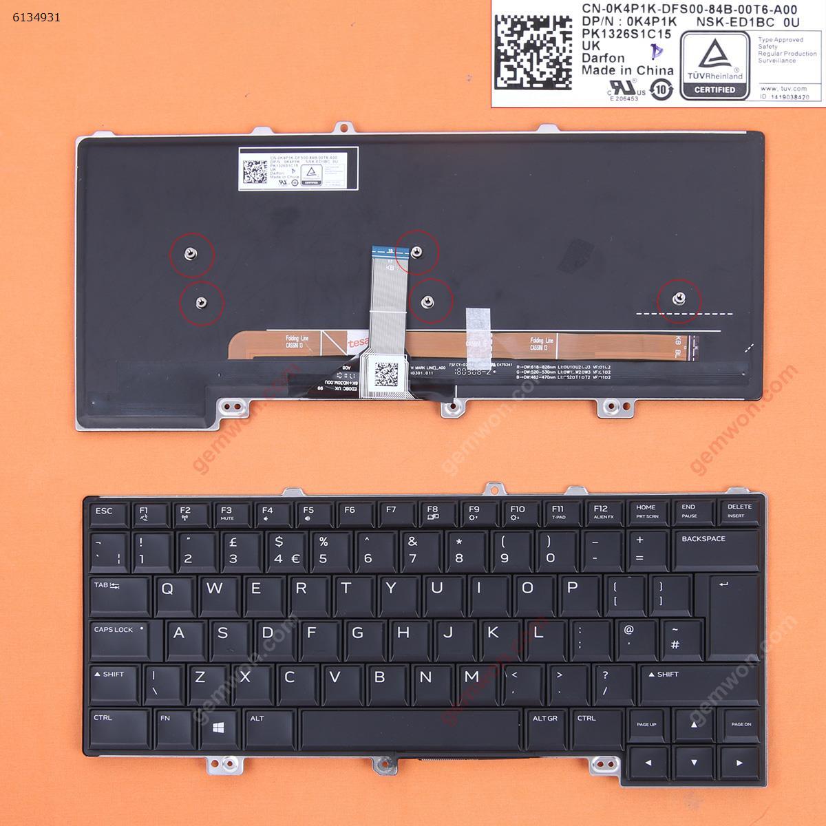 Picture of New Replacement Laptop Keyboard For Dell Alienware 15 R3 BLACK (Full Colorful Backlit, Win8) Uk Layout