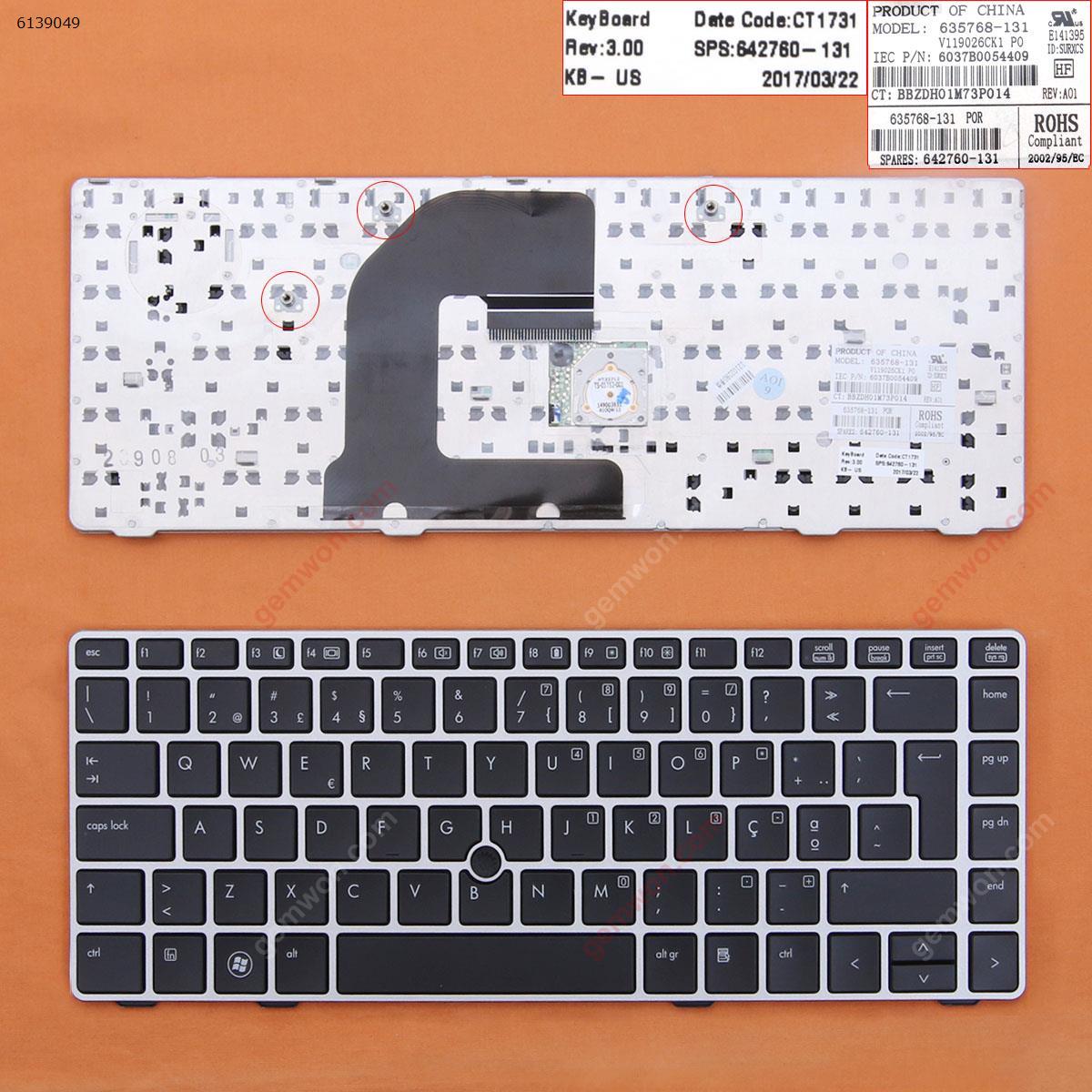Picture of New Replacement Laptop Keyboard For HP EliteBook 8460P SILVER FRAME BLACK(With  Point stick) PO Layout