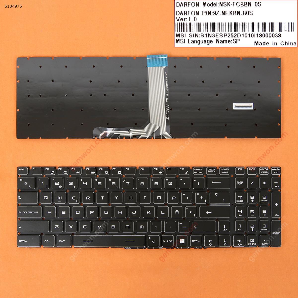 Picture of New Replacement Laptop Keyboard For MSI GE63 7RD BLACK (Full Colorful Backlit,Without FRAME,WIN8) SP Layout