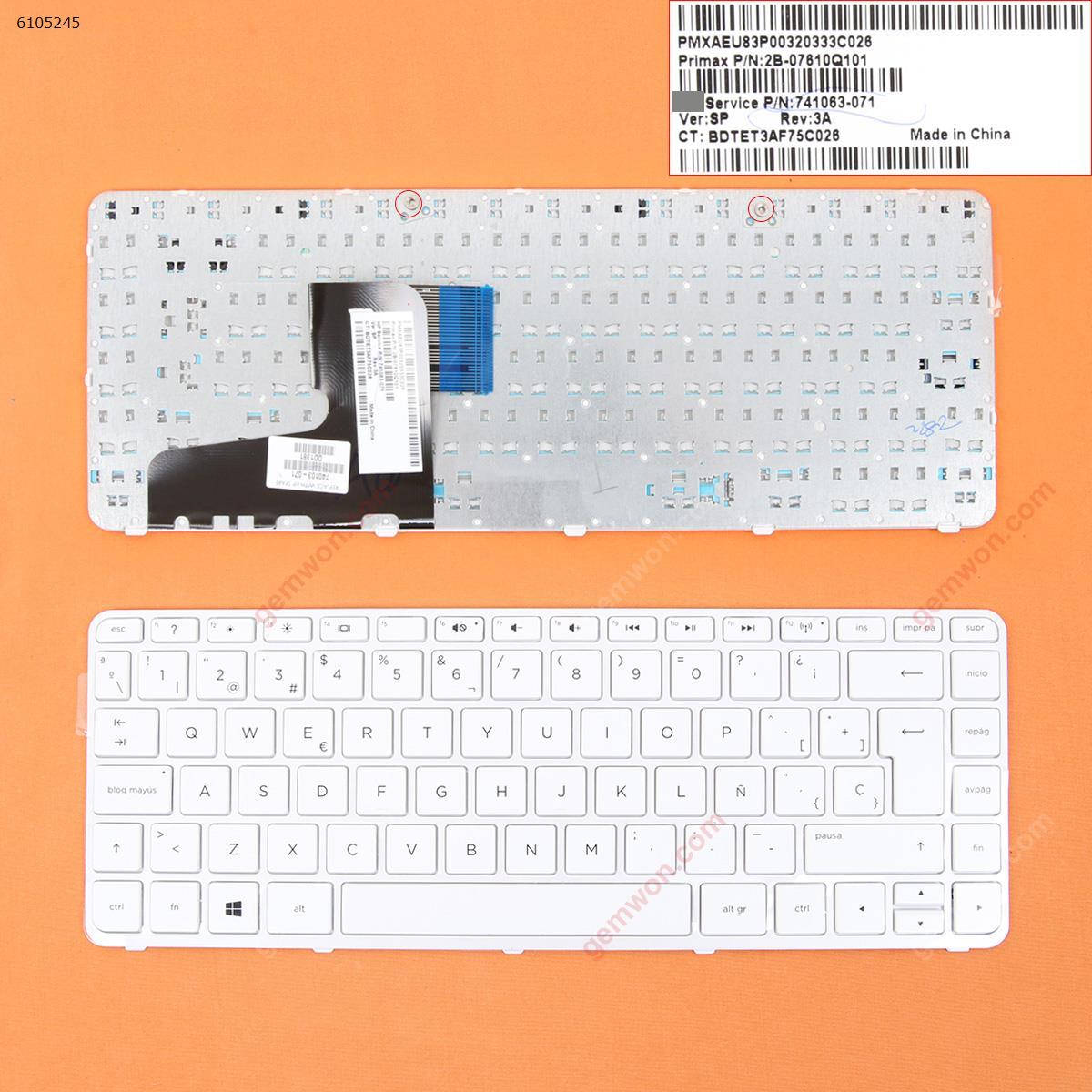 Picture of New Replacement Laptop Keyboard For HP Pavilion 14-N WHITE FRAME WHITE SP Layout
