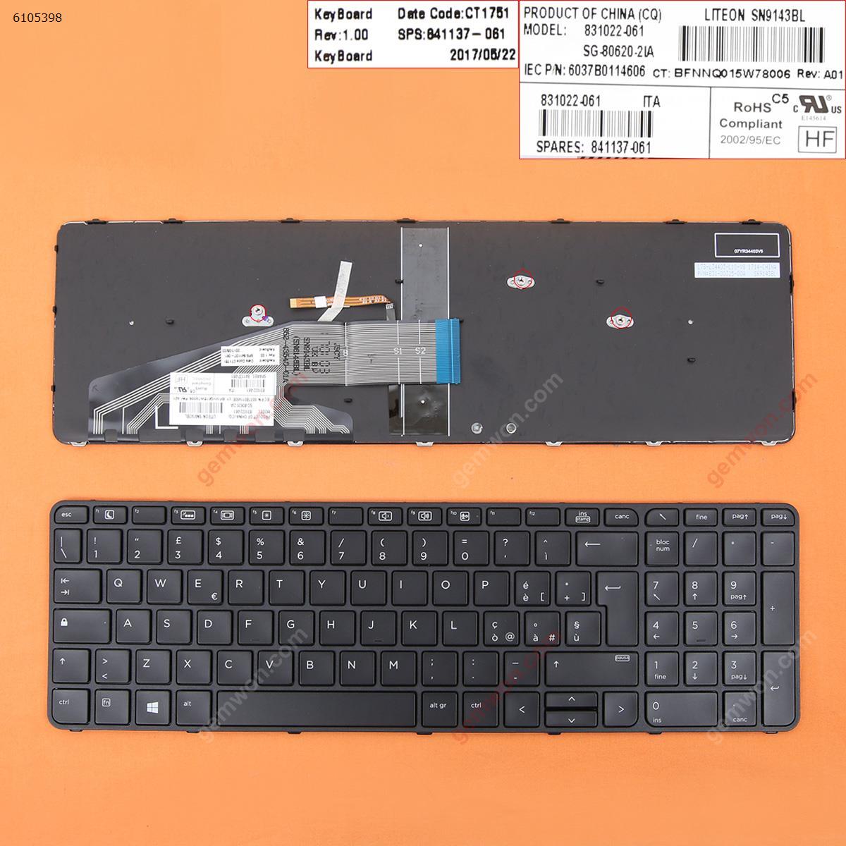 Picture of New Replacement Laptop Keyboard For HP ProBook 450 G3 455 G3 470 G3 BLACK FRAME BLACK(Backlit For Win8) IT Layout
