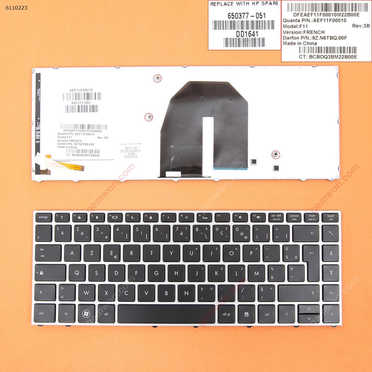Picture of New Replacement Laptop Keyboard For HP Probook 5330 5330M SILVER FRAME BLACK Backlit FR Layout