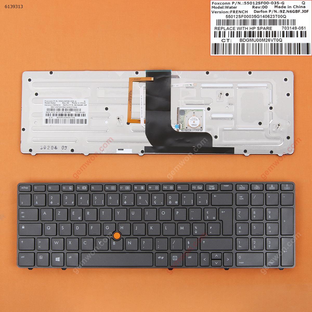 Picture of New Replacement Laptop Keyboard For HP 8560W 8570W GRAY FRAME GRAY(Backlit,With Point stick )WIN8 FR Layout