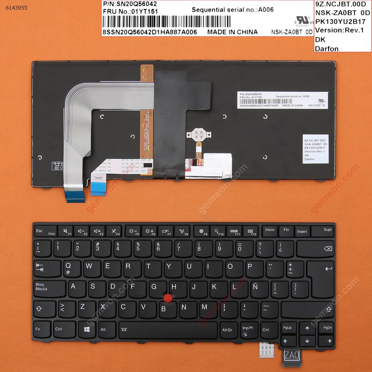 Picture of New Replacement Laptop Keyboard For ThinkPad T460S BLACK FRAME BLACK (Backlit,For Win8) LA Layout