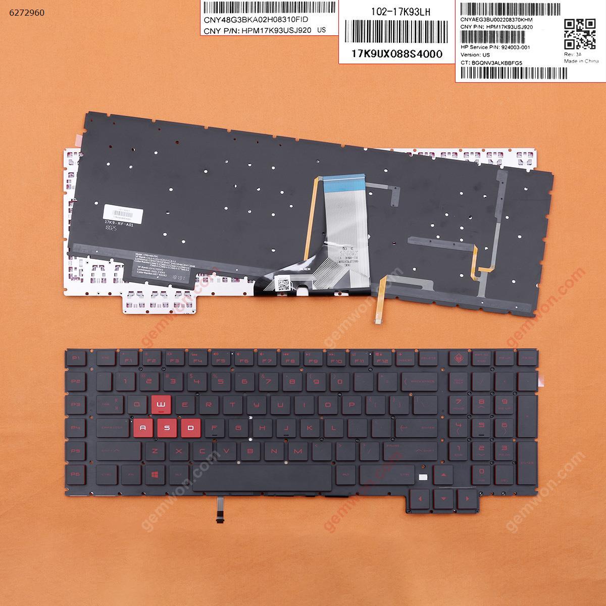Picture of New Replacement Laptop Keyboard For HP Omen 17-AN000 17-AN001CA 17-AN008CA 17-AN010CA 17-AN020CA BLACK (Backlit,Without FRAME,Red Printing,Win8) US Layout