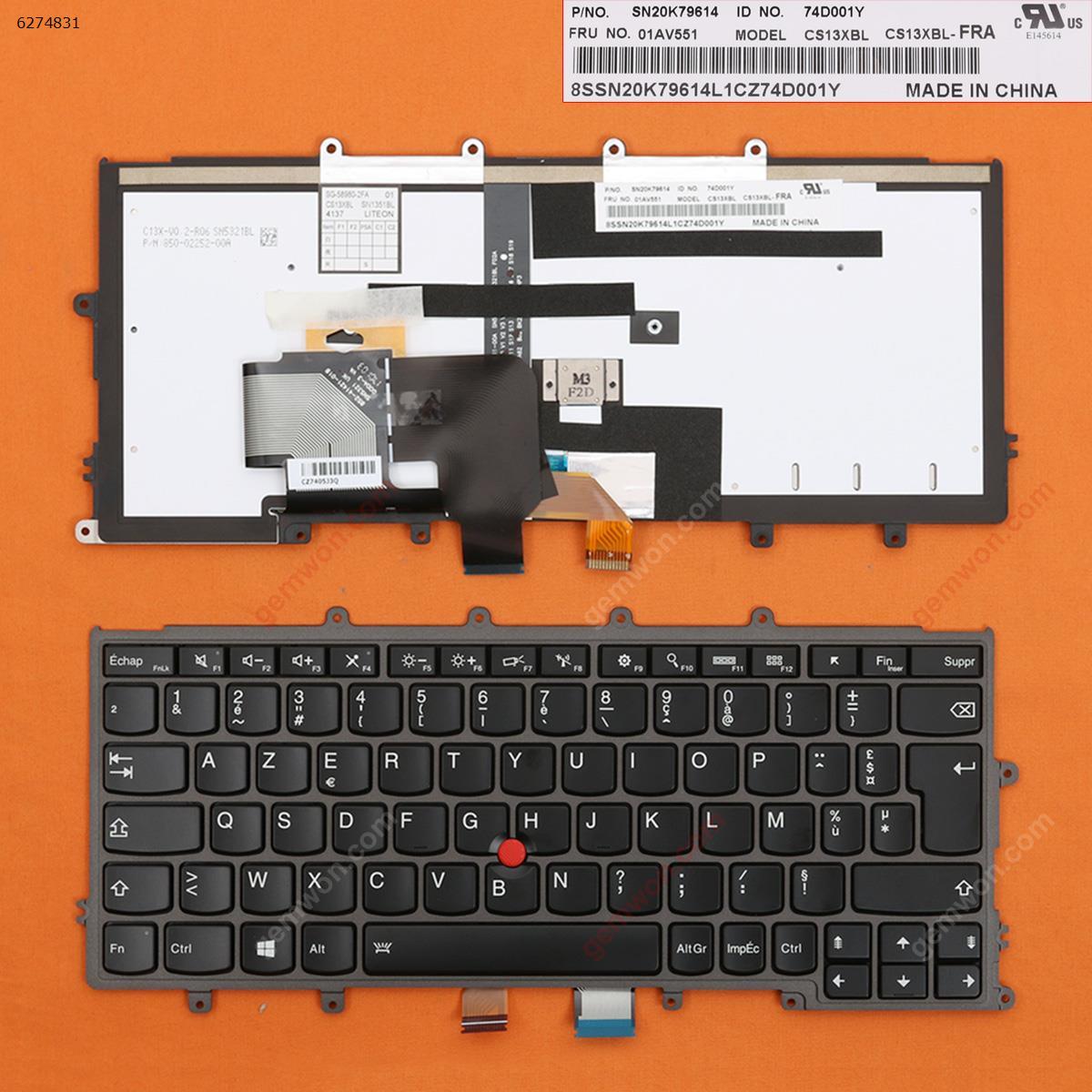 Picture of New Replacement Laptop Keyboard For IBM Thinkpad X240 X240S X250 X260  BLACK FRAME BLACK(Backlit ,With Point，Compatible with X270For Win8) FR Layout