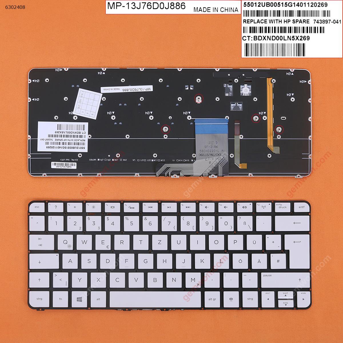 Picture of New Replacement Laptop Keyboard For HP Spectre 13-3000 13-3040eg 13-3011ea SILVER （Backlit ） GR Layout