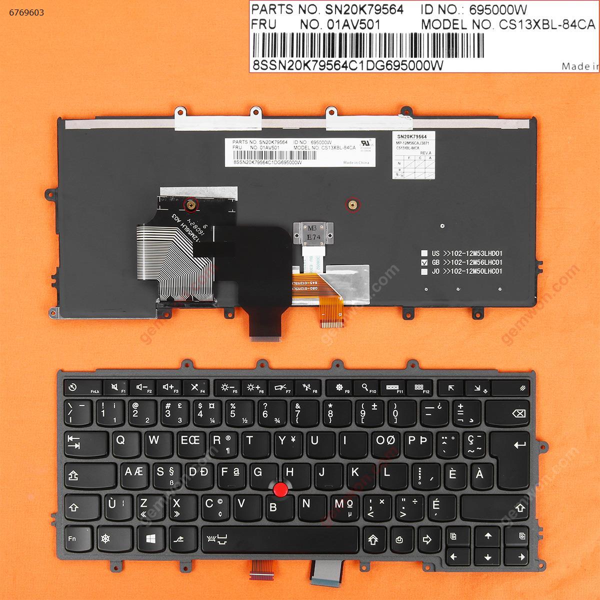 Picture of New Replacement Laptop Keyboard For IBM Thinkpad X240 X240S X250 X260  BLACK FRAME BLACK(Backlit ,With Point，Compatible with X270 For Win8) CA/CF Layout