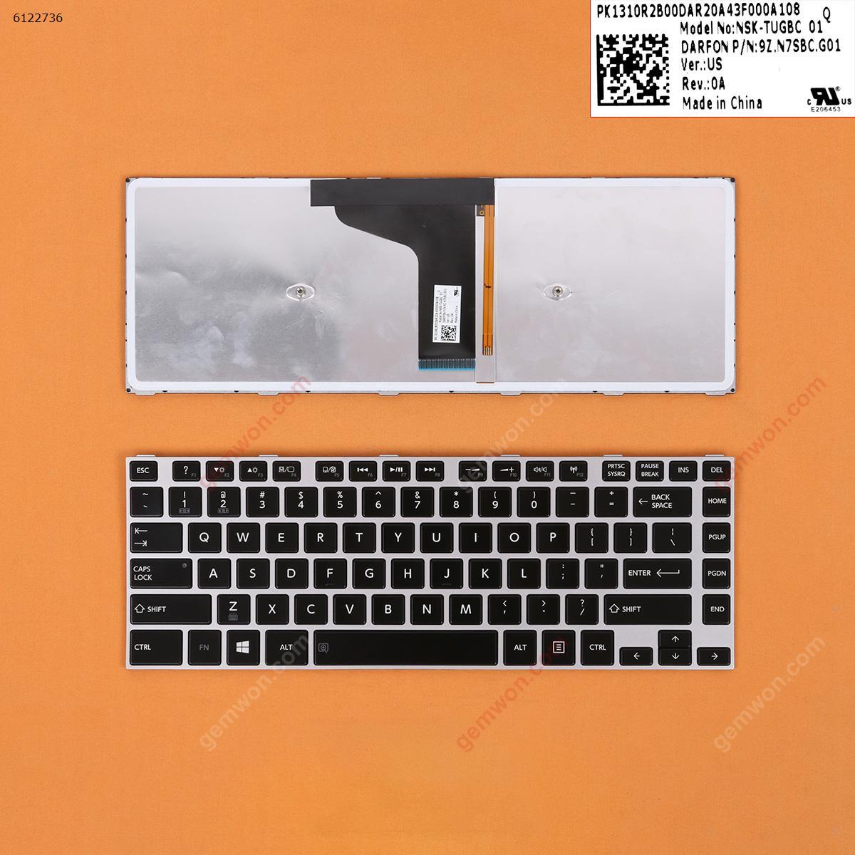 Picture of New Replacement Laptop Keyboard For Toshiba Satellite E40-A E45-A E40t-a E45t-a SILVER FRAME BLACK ( Backlit, For Win8) US Layout