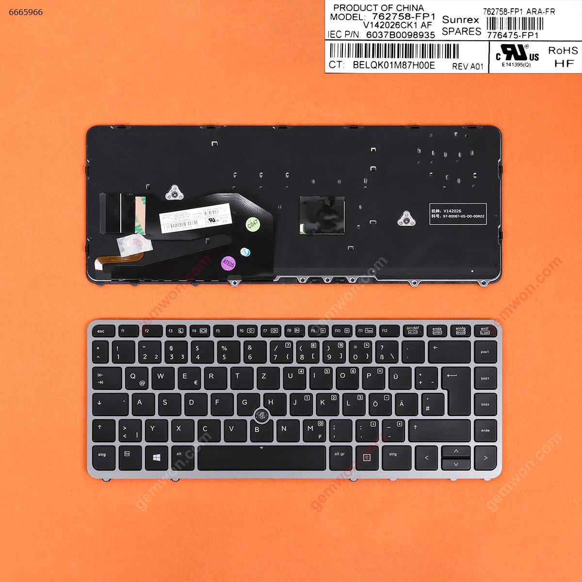 Picture of New Replacement Laptop Keyboard For HP EliteBook 840 G1 850 G1 SILVER FRAME BLACK (Backlit,with point,Win8) Reprint GR Layout
