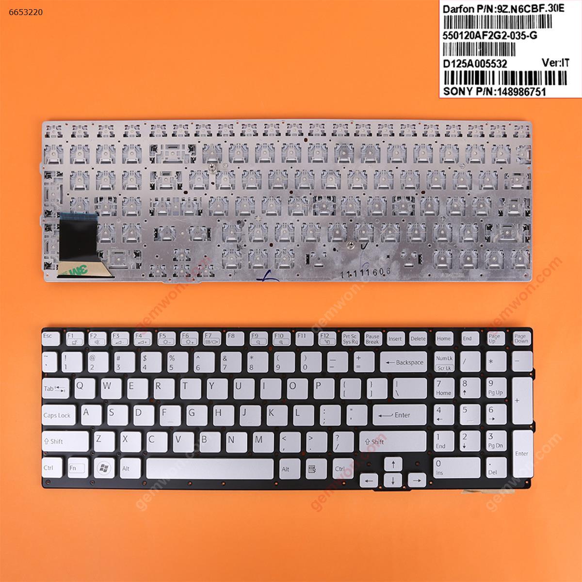 Picture of New Replacement Laptop Keyboard For Sony VPC-SE SILVER(Without FRAME) US Layout