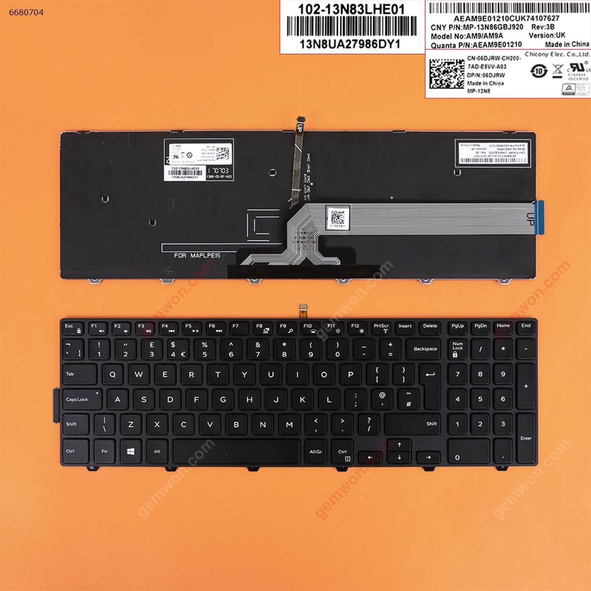 Picture of New Replacement Laptop Keyboard For Dell Inspiron 15-5000 Series 5547 5521 5542 BLACK FRAME BLACK (Backlit,cable folded,Win8) Uk Layout