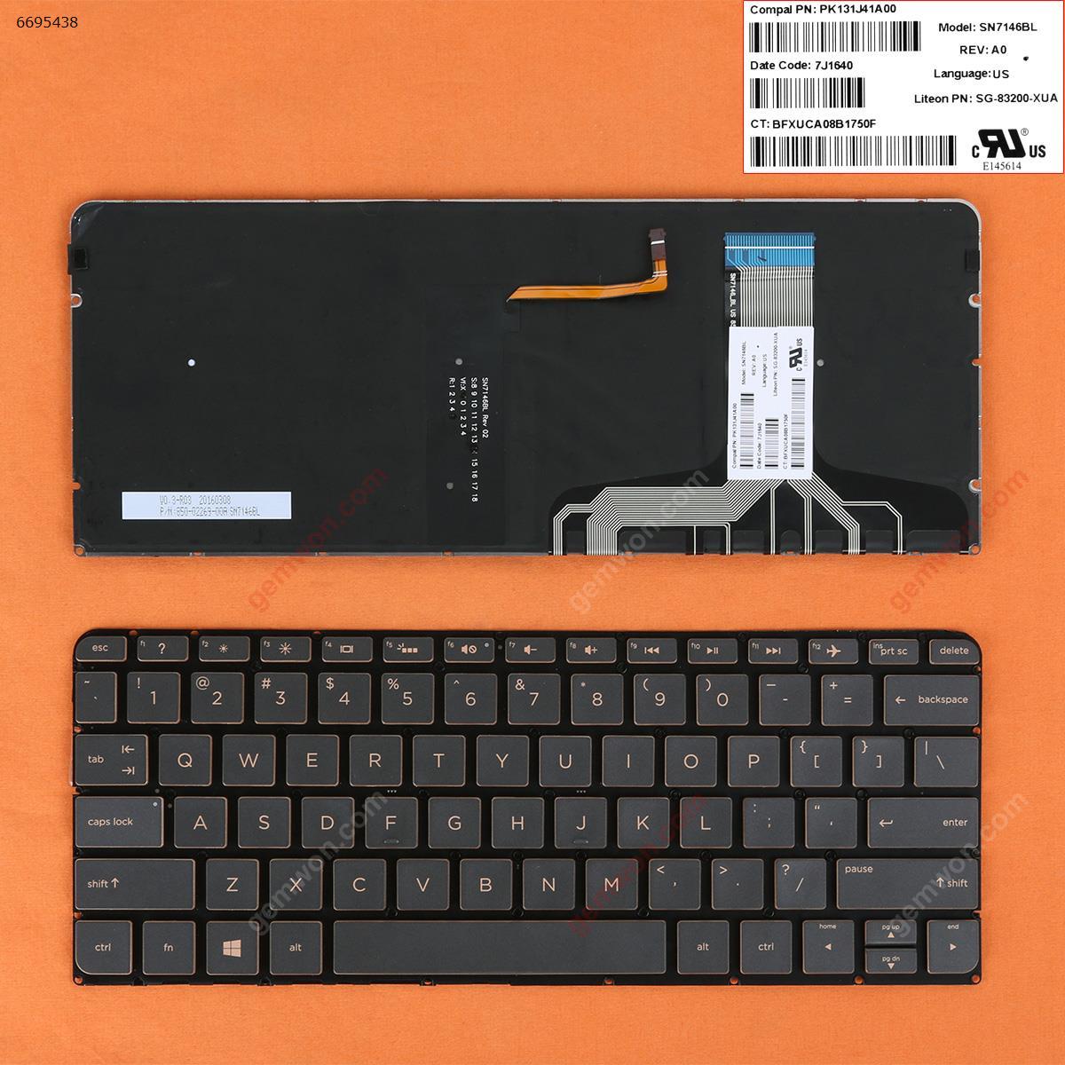 Picture of New Replacement Laptop Keyboard For HP 13-v001xx 13-v011dx 13-v021nr Brown(Backlit,Without FRAME,With cable folded,Win8) US Layout