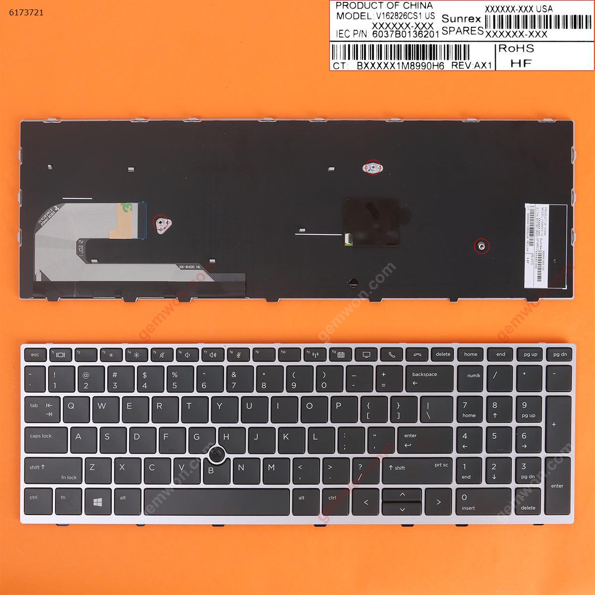 Picture of New Replacement Laptop Keyboard For HP Elitebook 850 G5  755 G5  ZBook 15u G5 SILVER FRAME BLACK (with point,Win8) US Layout