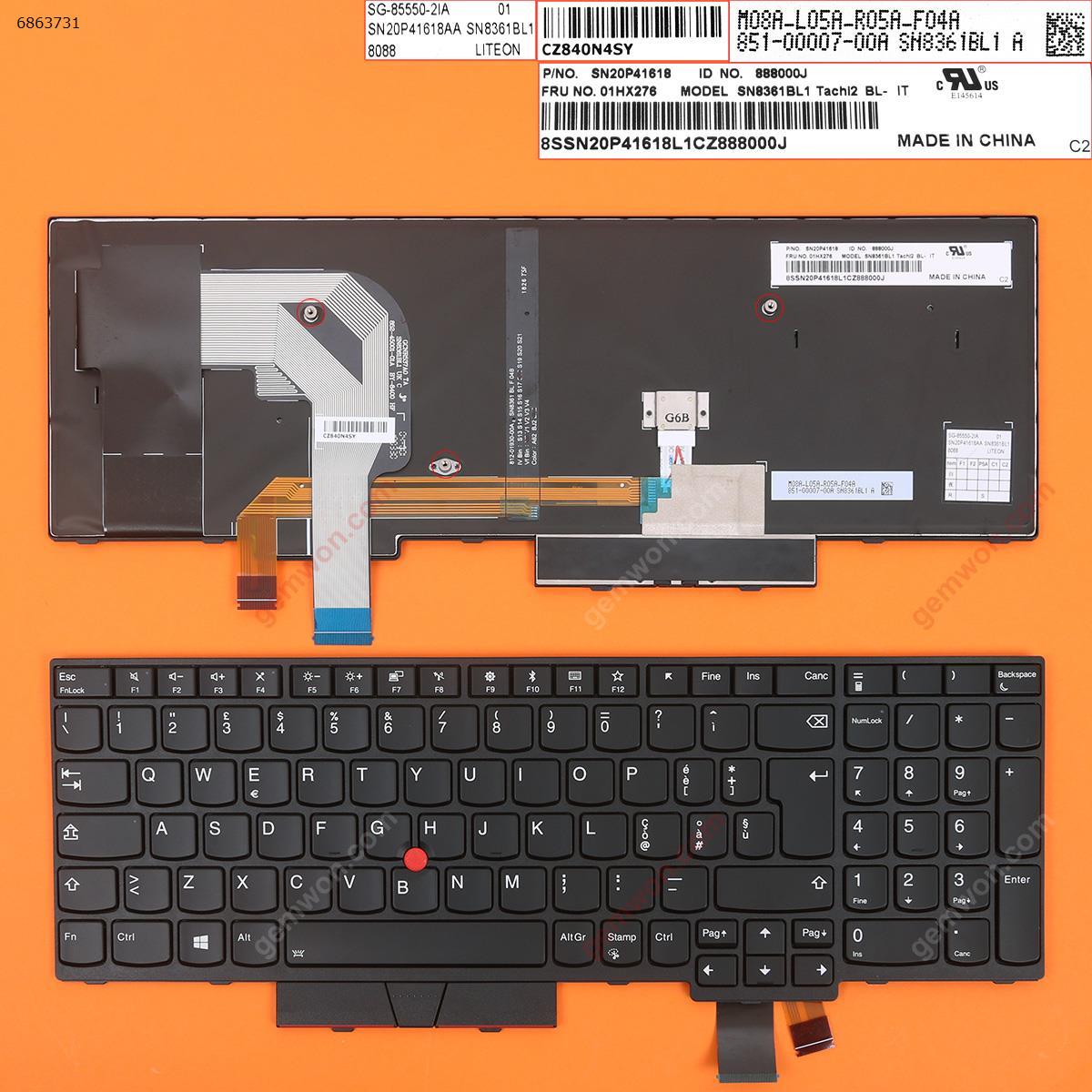 Picture of New Replacement Laptop Keyboard For Lenovo IBM ThinkPad T580 BLACK FRAME BLACK(With Point,Backlit,For Win8) IT Layout