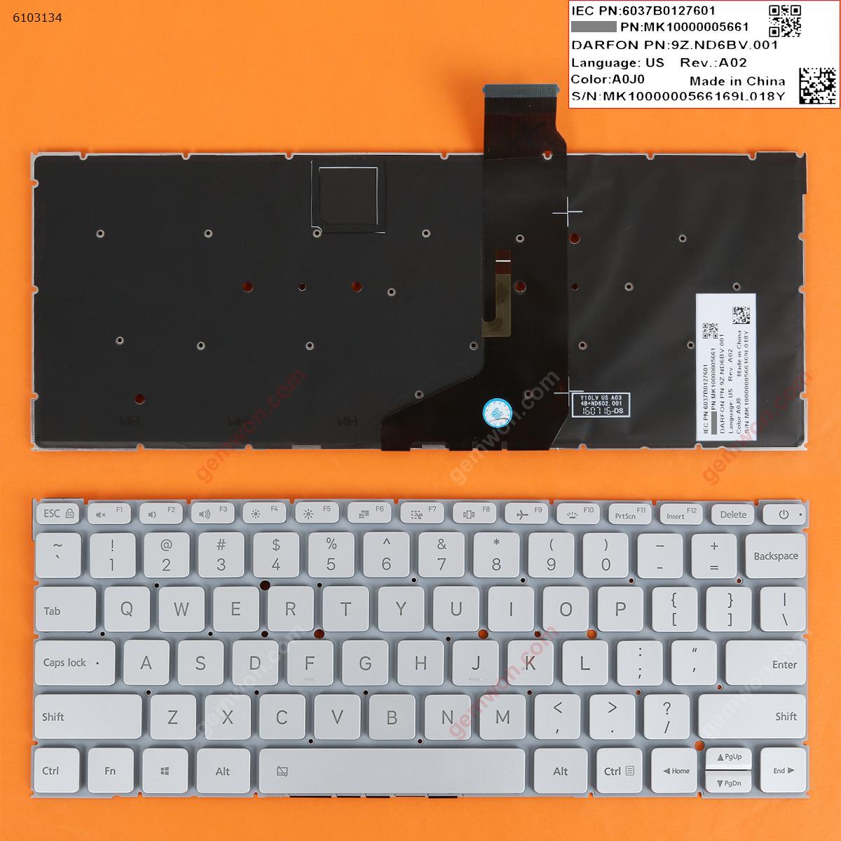 Picture of New Replacement Laptop Keyboard For Xiaomi Air 12.5" SILVER (Without FRAME,Backlit，Win8) US Layout