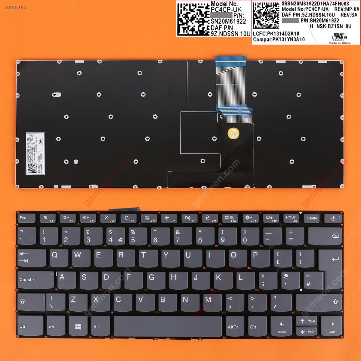 Picture of New Replacement Laptop Keyboard For LENOVO IdeaPad 320-14ISK 320S-14IKB 320S-14IKBR GRAY With cable folded (Without FRAME,WIN8) Uk Layout