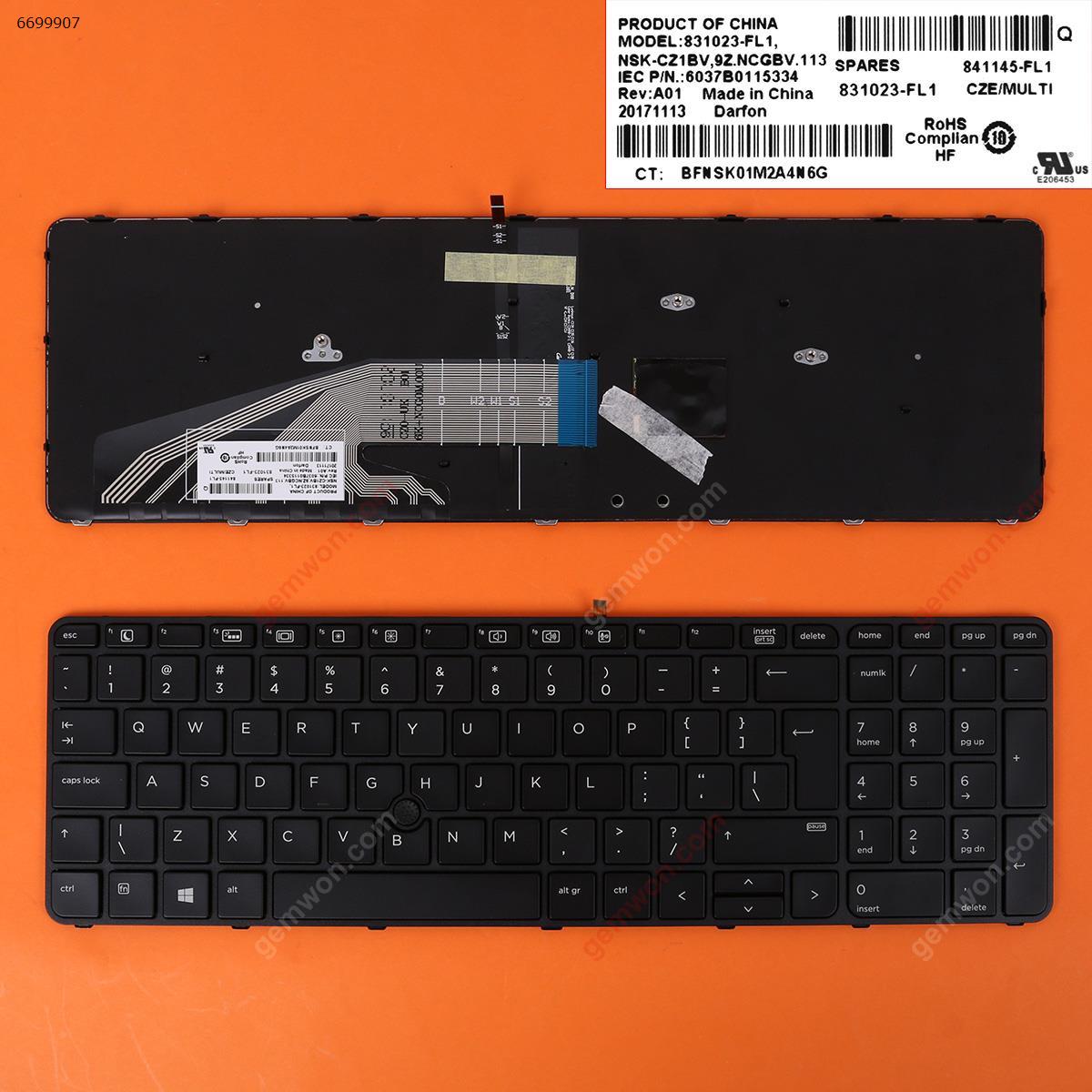 Picture of New Replacement Laptop Keyboard For HP Probook 650 G2 655 G2 BLACK FRAME BLACK(Backlit,With point,For Win8) Reprint Big Enter US Layout